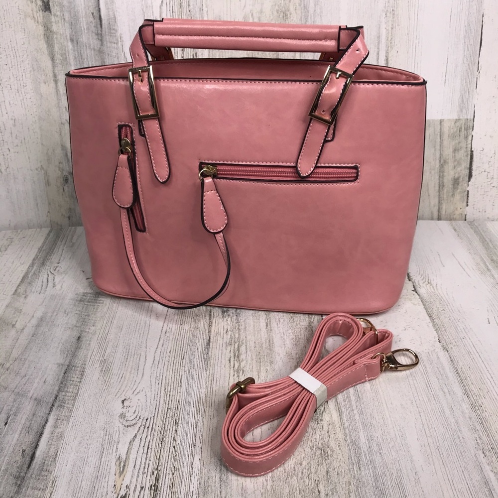 pink leather double handle satchel